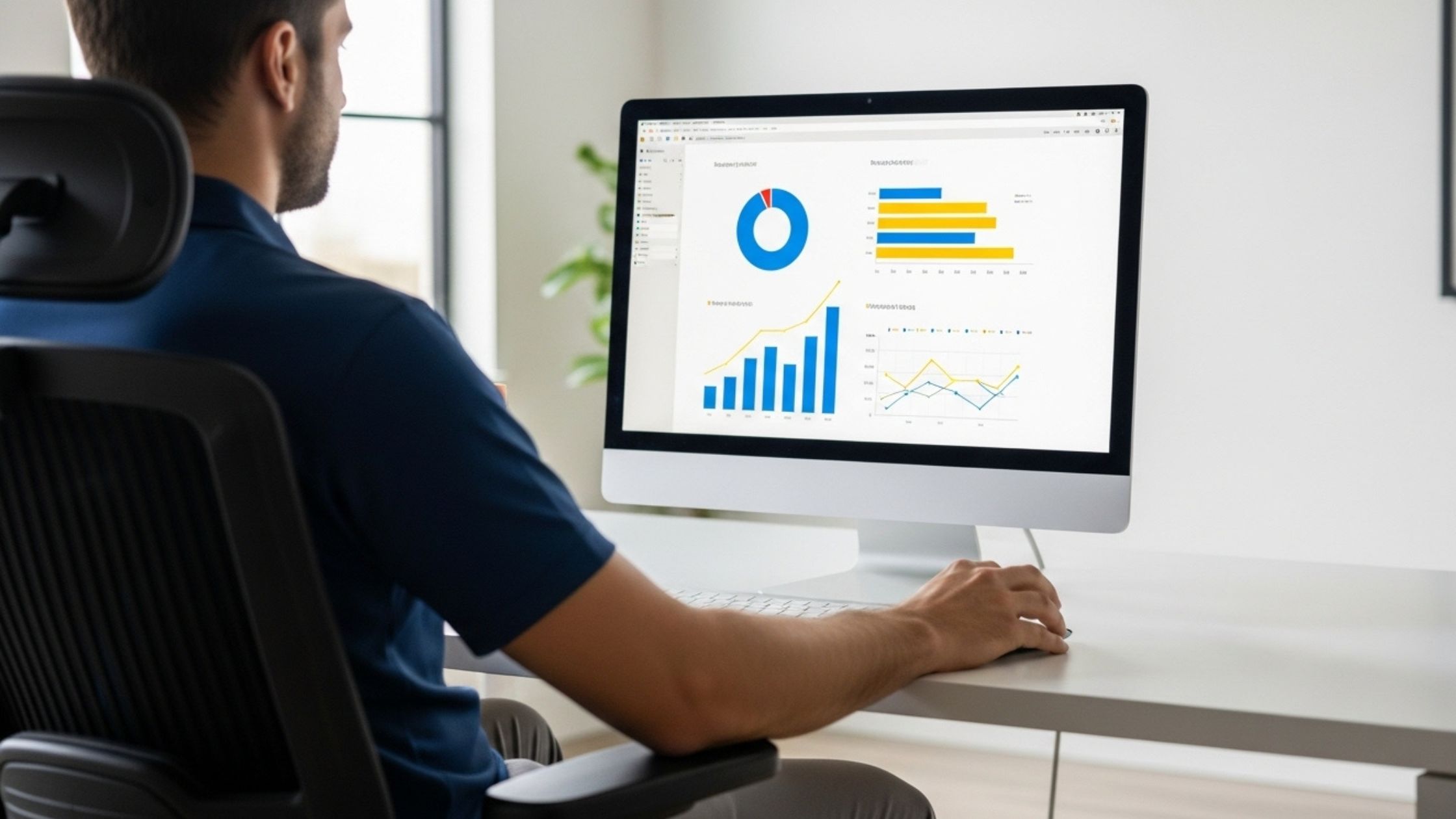 homem vendo um relatório com gráficos no computador