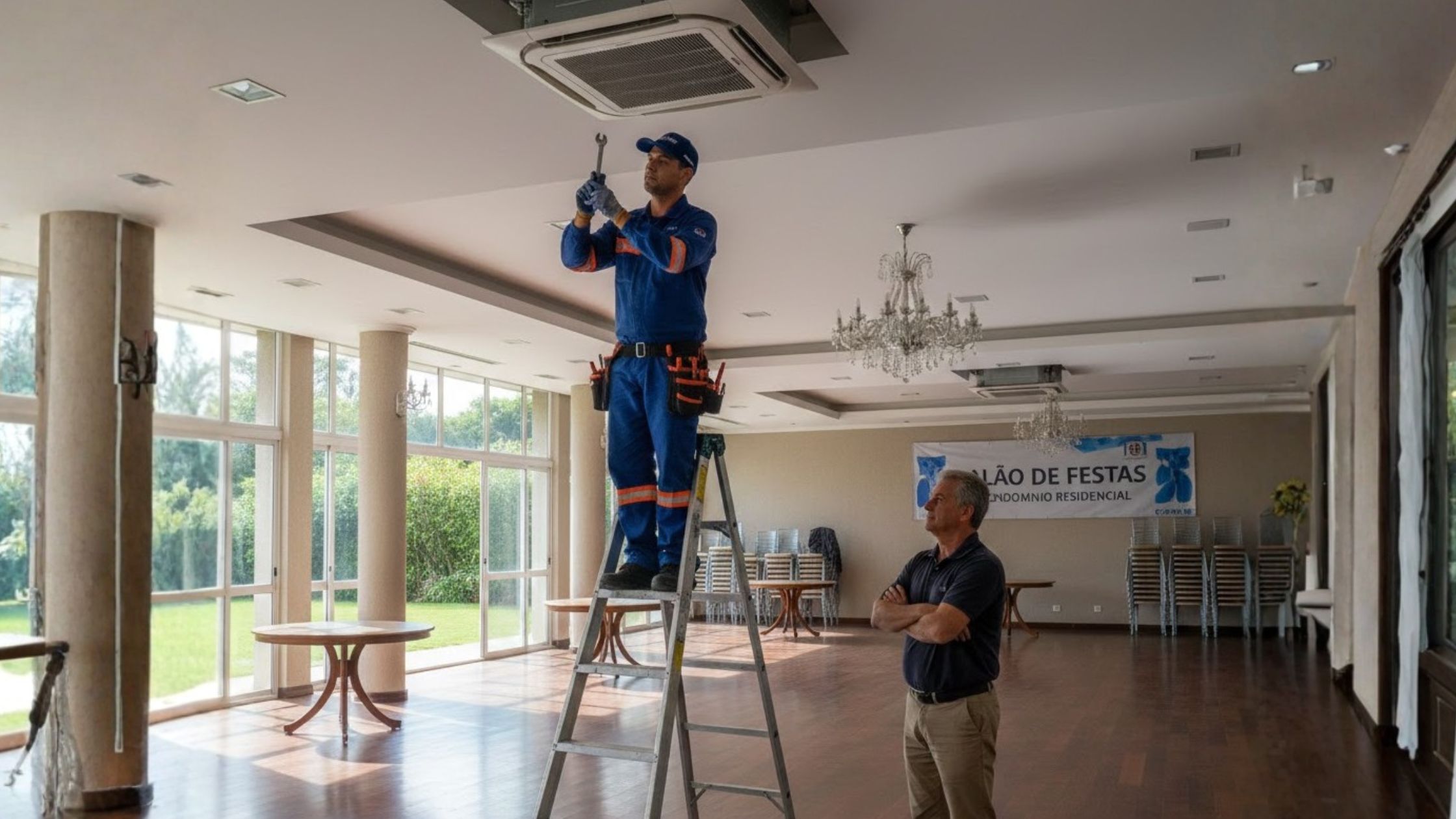 homem fazendo manutenção em condomínio